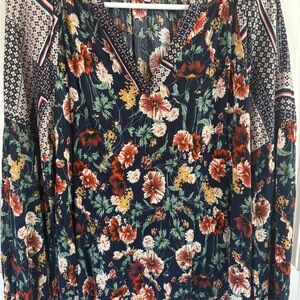 JODIFL Floral V-Neck Blouse - Navy and Red